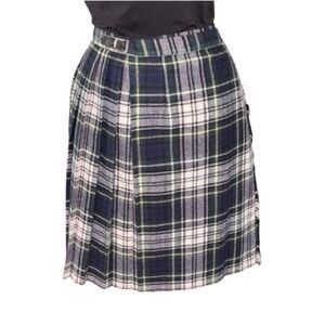 Vintage Irish Plaid Fringe Pleated Tartan Wool Blend Kilt Skirt Authentic